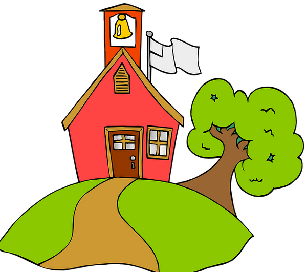 Quelle: pixabay.com / ArtsyBeeKids, https://pixabay.com/de/illustrations/kirche-schule-geb%c3%a4ude-baum-5729144/ Kirche Illustration mit Baum und Fahne